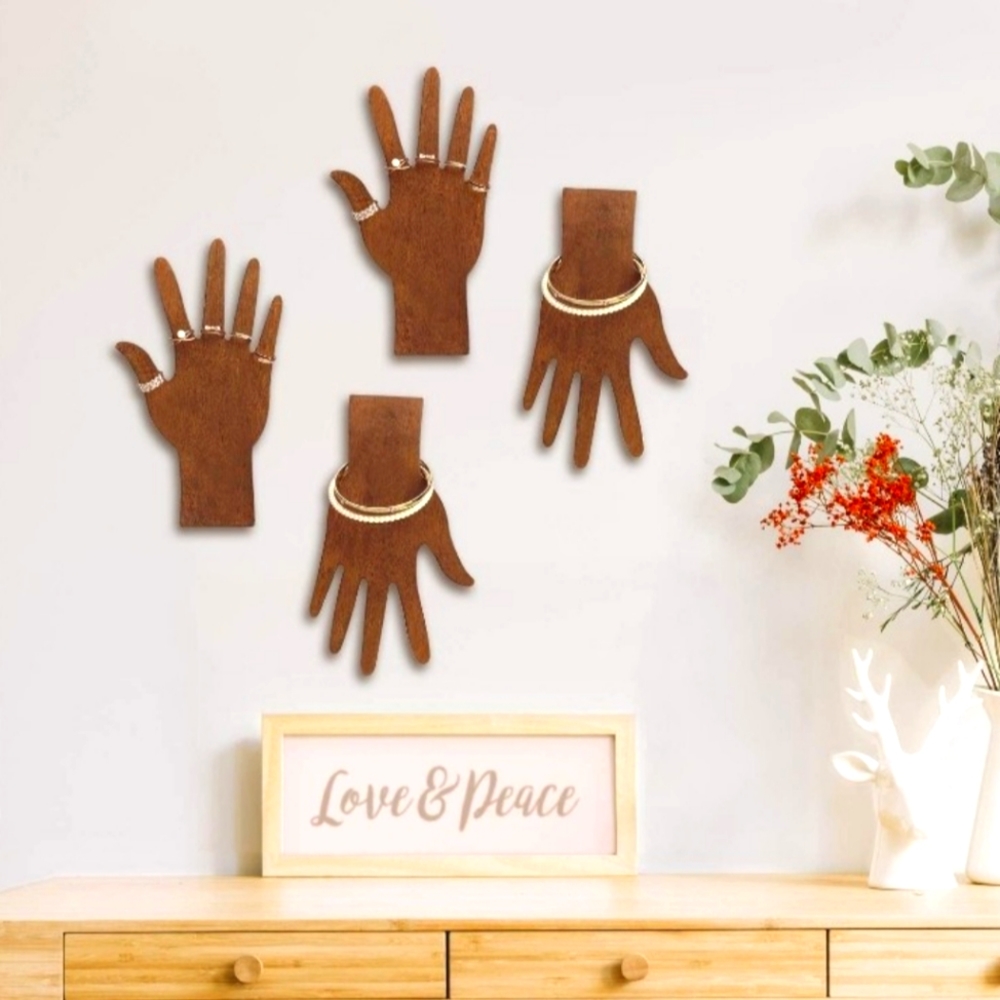 Wooden Hand Form Base & Stand Jewelry Storage Display Bracelet & Ring Holders x4